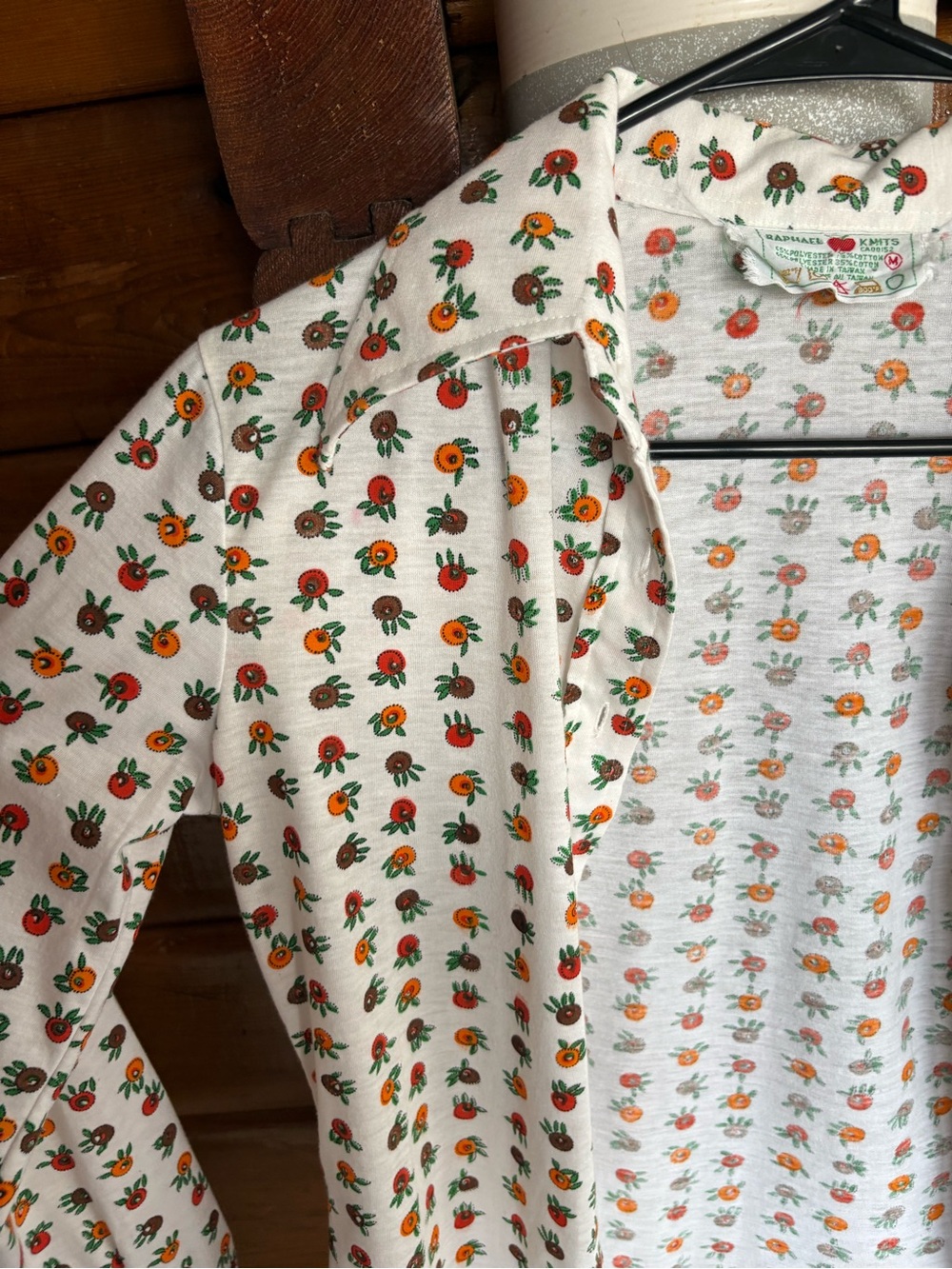 Vintage Raphael Knits White Floral Button-Up Shirt Made in Taiwan Medium Fall - Picture 7 of 8